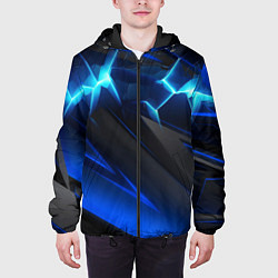 Куртка с капюшоном мужская Абстракция синяя из градиента и линий, цвет: 3D-черный — фото 2