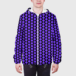 Куртка с капюшоном мужская Паттерн фиолетовые ромбы, цвет: 3D-белый — фото 2