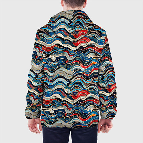Мужская куртка Разноцветные абстрактные волны / 3D-Черный – фото 4