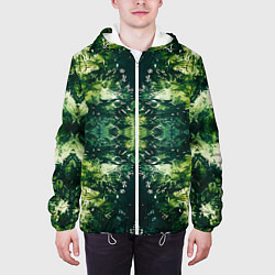 Куртка с капюшоном мужская Калейдоскоп зеленая абстракция, цвет: 3D-белый — фото 2