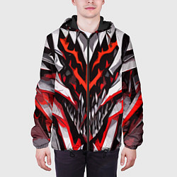 Куртка с капюшоном мужская Хаотичная красно-белая абстракция, цвет: 3D-черный — фото 2