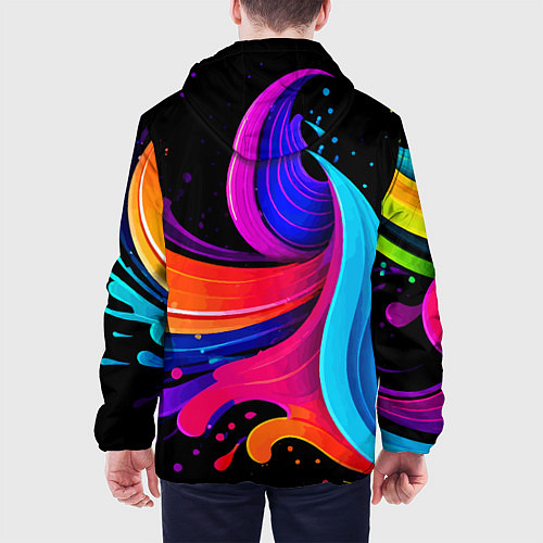 Мужская куртка Неоновая красочная абстракция - нейросеть / 3D-Черный – фото 4