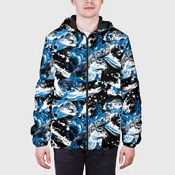 Куртка с капюшоном мужская Выдры в речке на волнах - паттерн, цвет: 3D-черный — фото 2