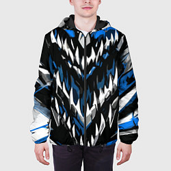 Куртка с капюшоном мужская Абстрактные бело-синие шипы, цвет: 3D-черный — фото 2