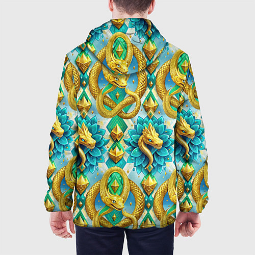 Мужская куртка Золотистые змеи и цветы / 3D-Черный – фото 4