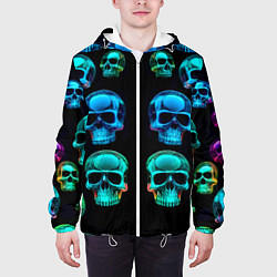 Куртка с капюшоном мужская Neon skulls - ai art pattern, цвет: 3D-белый — фото 2