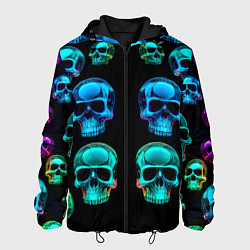 Куртка с капюшоном мужская Neon skulls - ai art pattern, цвет: 3D-черный