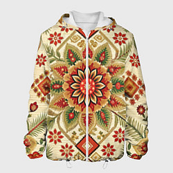 Куртка с капюшоном мужская Русские классические узоры и орнамент, цвет: 3D-белый