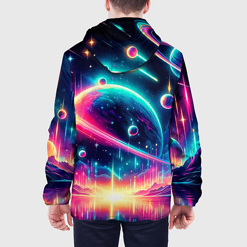 Мужская куртка Неоновый космос - нейроарт / 3D-Черный – фото 4