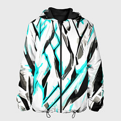 Куртка с капюшоном мужская Чёрно-голубые агрессивные полосы на белом фоне, цвет: 3D-черный