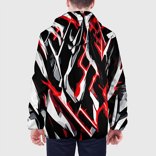 Мужская куртка Красно-белые агрессивные полосы на чёрном фоне / 3D-Черный – фото 4