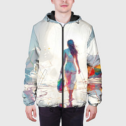 Куртка с капюшоном мужская Девушка на фантастическом пляже, цвет: 3D-черный — фото 2