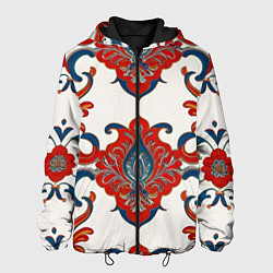 Куртка с капюшоном мужская Узор красно-синий на белом фоне, цвет: 3D-черный