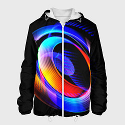 Куртка с капюшоном мужская Оптические иллюзии волны, цвет: 3D-белый