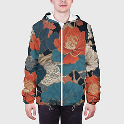 Куртка с капюшоном мужская Цветы в стиле иредзуми, цвет: 3D-белый — фото 2