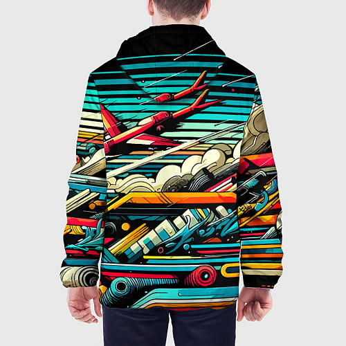 Мужская куртка Абстракция с красным самолётом - нейроарт / 3D-Черный – фото 4