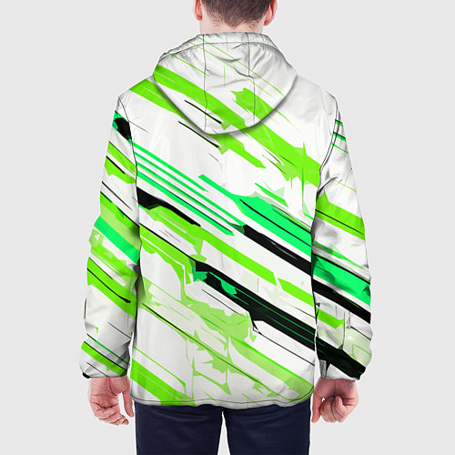 Мужская куртка Чёрно-зелёно-салатовые полосы на белом фоне / 3D-Черный – фото 4