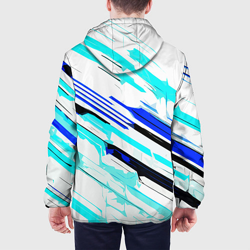 Мужская куртка Чёрно-сине-голубые полосы на белом фоне / 3D-Черный – фото 4