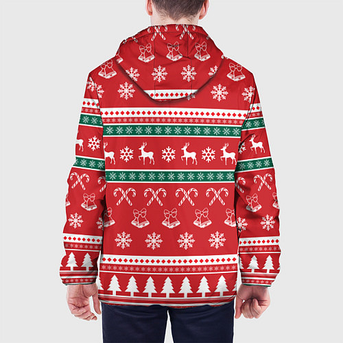 Мужская куртка Новогодний паттерн с оленями снежинками леденцами / 3D-Черный – фото 4