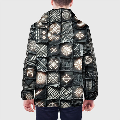 Мужская куртка Африканские знаки на пэчворк дениме / 3D-Черный – фото 4
