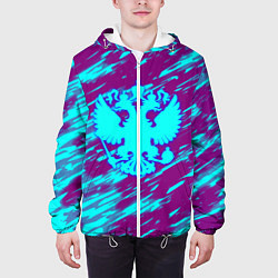 Куртка с капюшоном мужская Герб РФ холодные краски, цвет: 3D-белый — фото 2