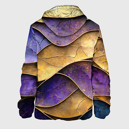 Мужская куртка Фиолетовые и золотые волны / 3D-Белый – фото 2