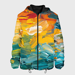 Куртка с капюшоном мужская Хаотичный цветные мазки краски, цвет: 3D-черный
