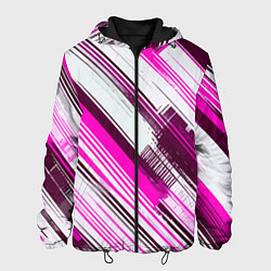 Куртка с капюшоном мужская Розовые диагональные полосы на белом фоне, цвет: 3D-черный