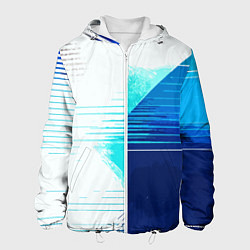 Куртка с капюшоном мужская Горизонтальные полосы на сине-белом фоне, цвет: 3D-белый