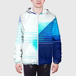 Куртка с капюшоном мужская Горизонтальные полосы на сине-белом фоне, цвет: 3D-белый — фото 2