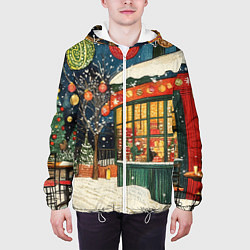 Куртка с капюшоном мужская Праздничная атмосфера кафе, цвет: 3D-белый — фото 2