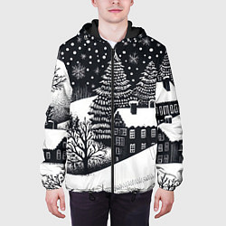 Куртка с капюшоном мужская Новый год в черно-белом стиле, цвет: 3D-черный — фото 2