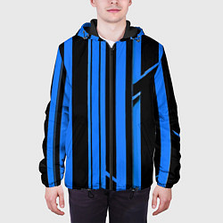 Куртка с капюшоном мужская Толстые синие полосы на чёрном фоне, цвет: 3D-черный — фото 2