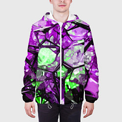 Куртка с капюшоном мужская Чёрно-зелёная абстракция на фиолетовом фоне, цвет: 3D-белый — фото 2