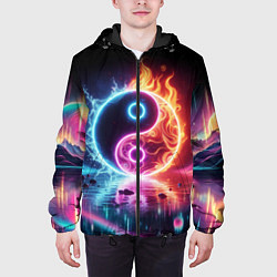 Куртка с капюшоном мужская Инь янь - неоновый космос, цвет: 3D-черный — фото 2