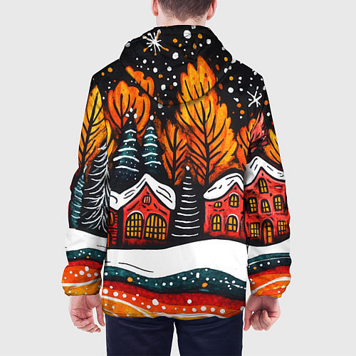 Мужская куртка Новогоднее настроение - домики и елки / 3D-Черный – фото 4