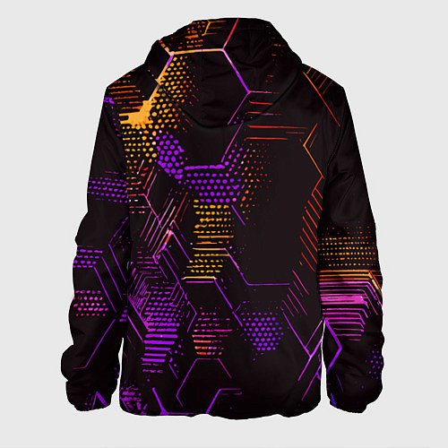 Мужская куртка Жёлто-фиолетовые точки и линии на чёрном фоне / 3D-Белый – фото 2