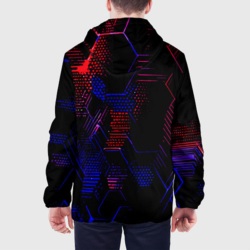 Мужская куртка Красно-синие точки и линии на чёрном фоне / 3D-Черный – фото 4
