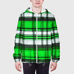 Куртка с капюшоном мужская Зелёно-белая ткань в клетку, цвет: 3D-белый — фото 2