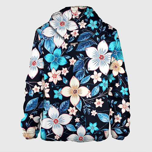 Мужская куртка Сине-белые цветы на чёрном фоне / 3D-Белый – фото 2