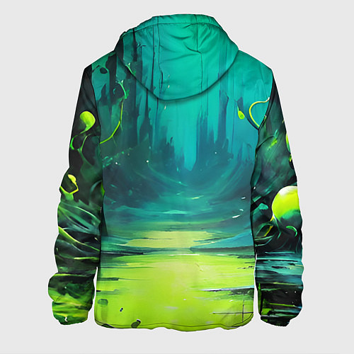 Мужская куртка Зелёная кислотная абстракция / 3D-Белый – фото 2