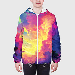 Куртка с капюшоном мужская Розовые облака на синем небе, цвет: 3D-белый — фото 2