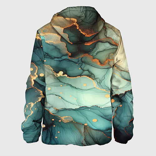 Мужская куртка Бирюзовый узор с оранжевыми вставками / 3D-Белый – фото 2