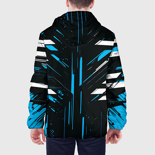 Мужская куртка Сине-белые полосы и точки на чёрном фоне / 3D-Черный – фото 4