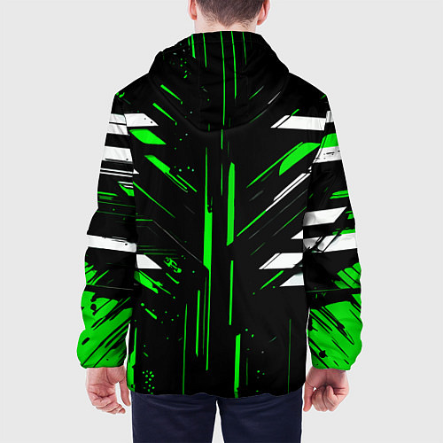 Мужская куртка Зелёно-белые полосы и точки на чёрном фоне / 3D-Черный – фото 4