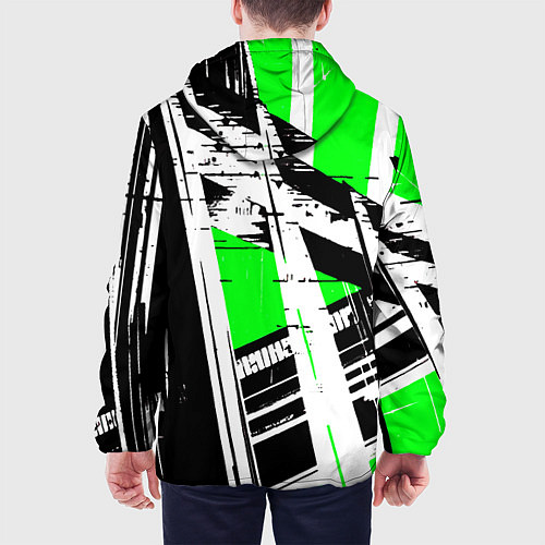 Мужская куртка Чёрно-белые абстрактные линии на зелёном фоне / 3D-Черный – фото 4