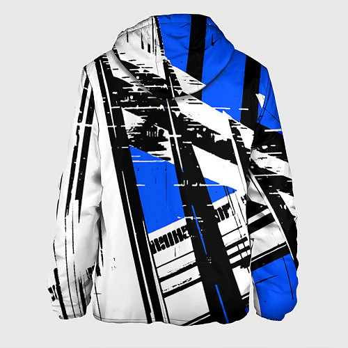 Мужская куртка Чёрно-белые абстрактные линии на синем фоне / 3D-Белый – фото 2