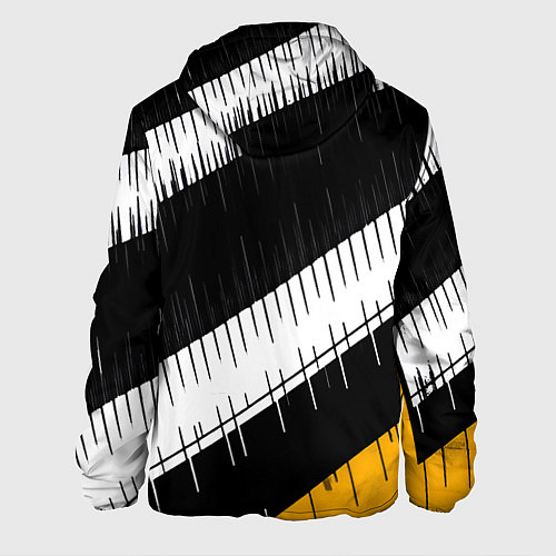 Мужская куртка Диагональные чёрно-белые полосы на жёлтом фоне / 3D-Белый – фото 2