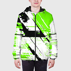 Куртка с капюшоном мужская Diagonal black and green stripes on a white backgr, цвет: 3D-черный — фото 2