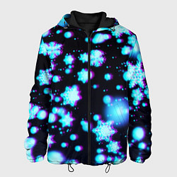 Куртка с капюшоном мужская Неоновые снежинки глитч, цвет: 3D-черный